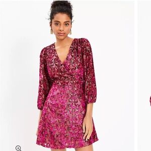 LOFT Floral Burnout wrap Pink Dress